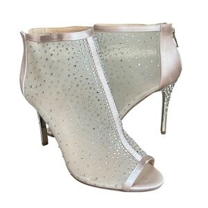 JEWEL BADGLEY MISCHKA
Crystal-Detailed Mesh Peep-Toe Booties